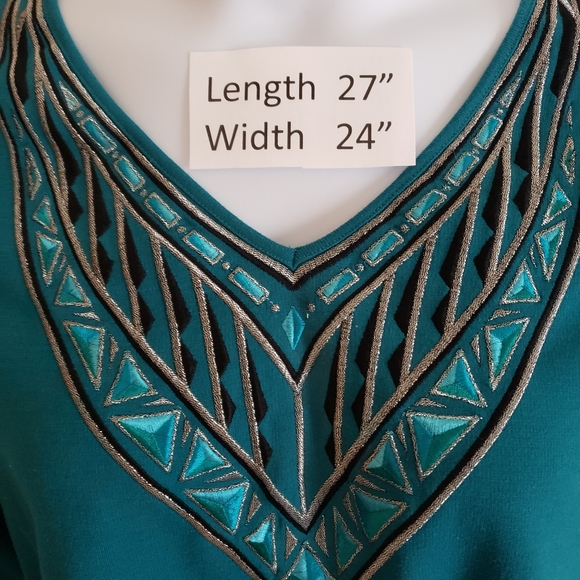 Bob Mackie teal embroidered blouse - Picture 4 of 6